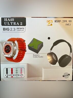 HA40 Ultra 2 Smart Watch Bundle w/ Headphones Speaker & 4 Bands